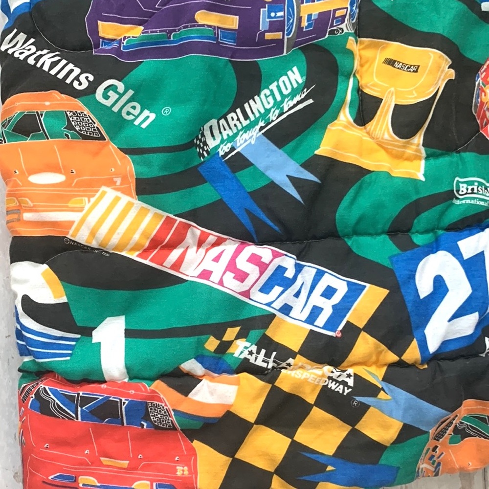 Vintage 1995 Green NASCAR Daytona Talladega Race Car Comforter Twin Blanket - Picture 2 of 4
